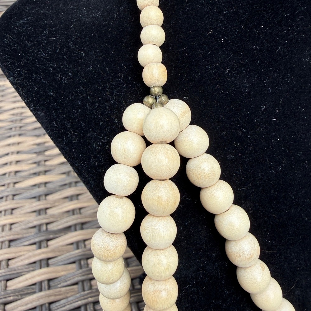 Wood Bead Multi Strand Necklace Tiered Layered Statement Boho Natural Neutral - Picture 5 of 7